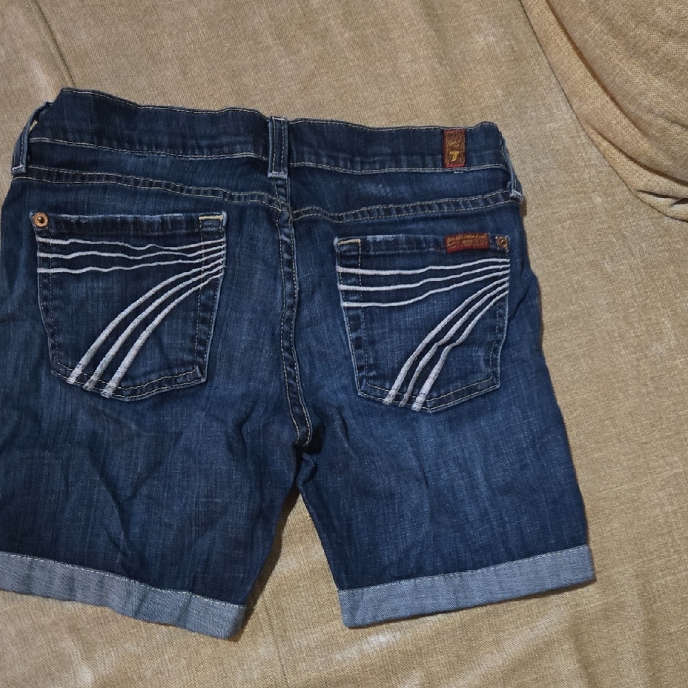 7 For All Mankind Dark Blue Denim Cropped Shorts